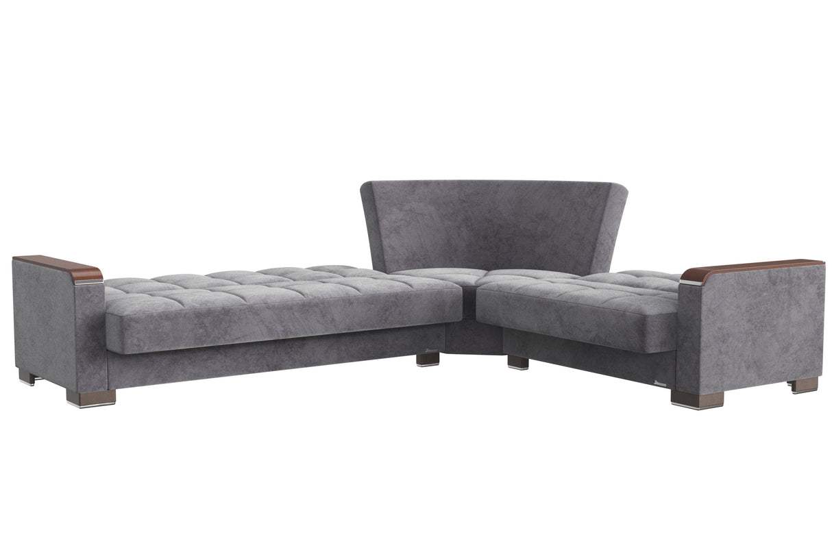 Ottomanson Armada X - Upholstered Convertible Wood Trimmed Sectional With Storage - Microfiber