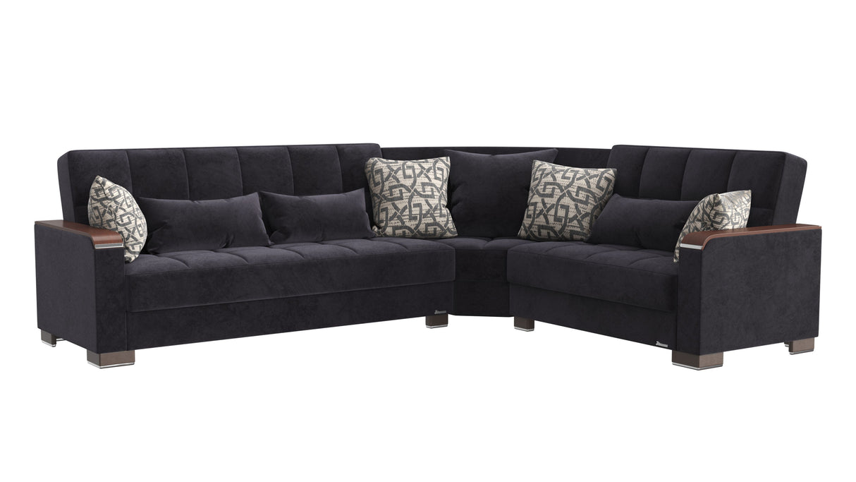 Ottomanson Armada X - Upholstered Convertible Wood Trimmed Sectional With Storage - Microfiber