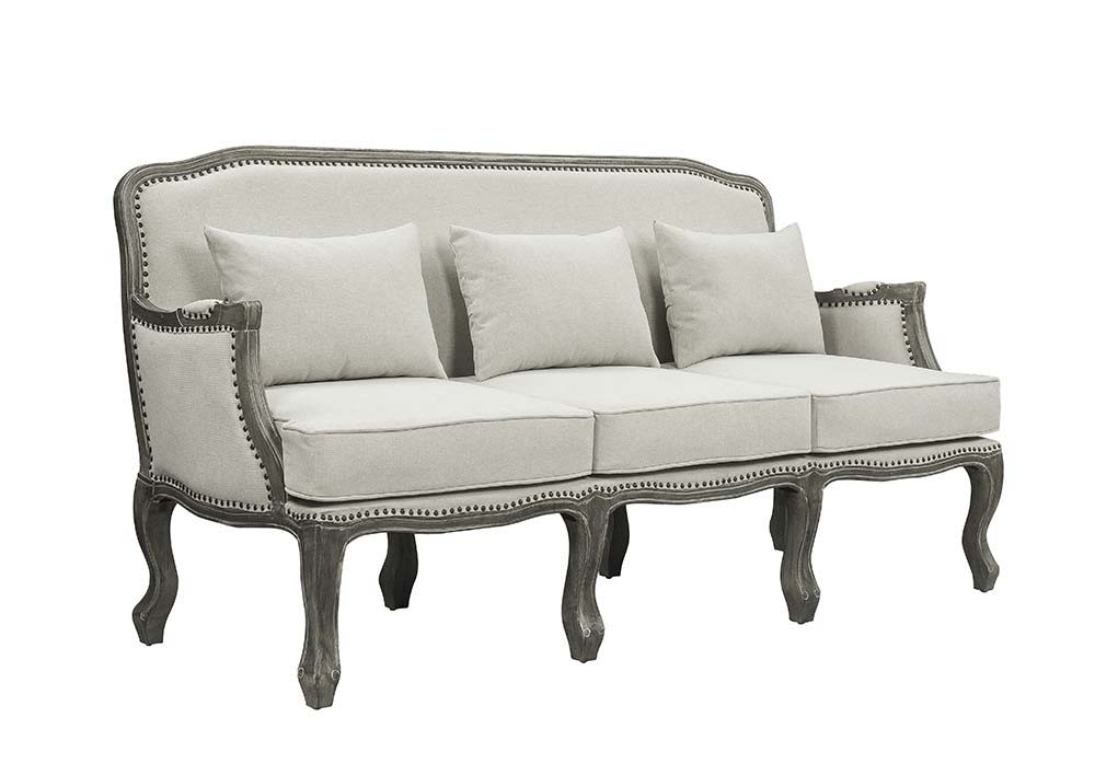 Tania - Sofa With 3 Pillows - Cream Linen & Gray