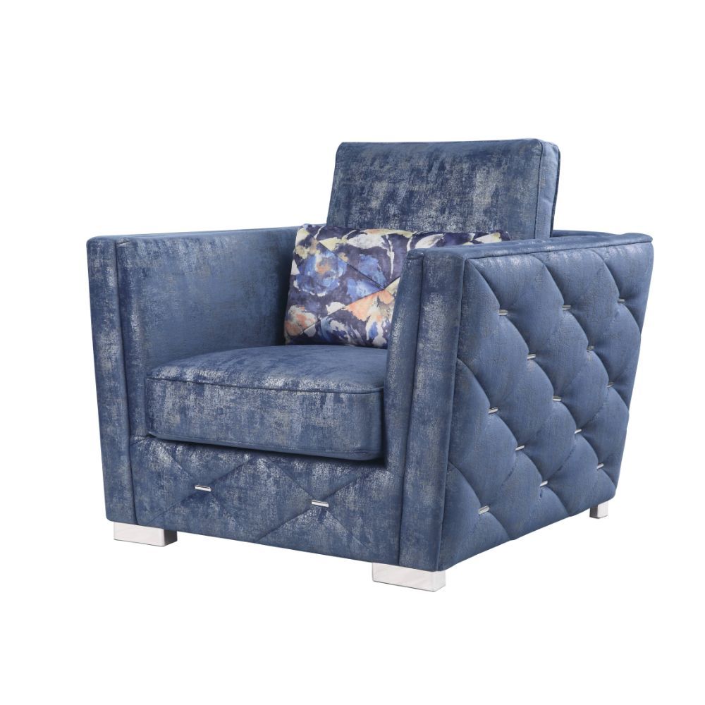 Emilia - Chair With Pillow - Two Tone Blue Fabric