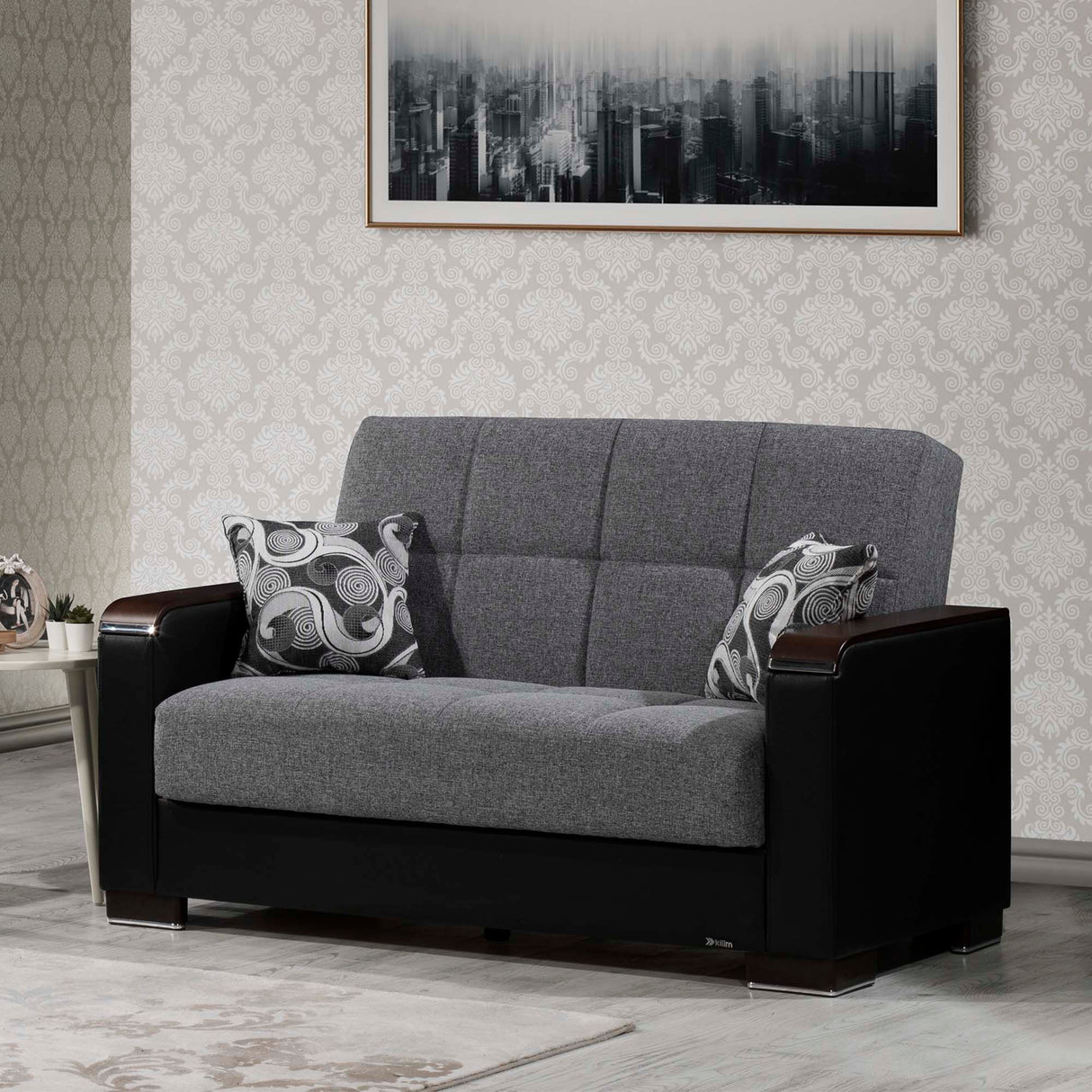 Ottomanson Armada X - Upholstered Convertible Wood Trimmed Loveseat With Storage