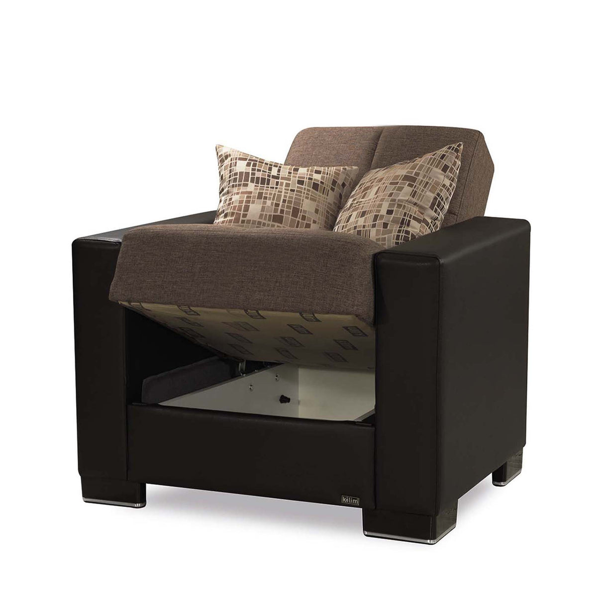 Ottomanson Armada - Upholstered Convertible Armchair With Storage - Brown PU Polyester