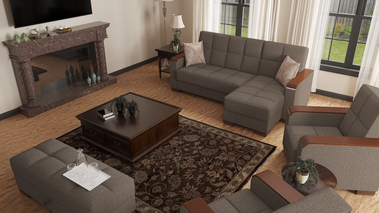 Ottomanson Armada X - Upholstered Convertible Wood Trimmed Ottoman With Storage - Polyester