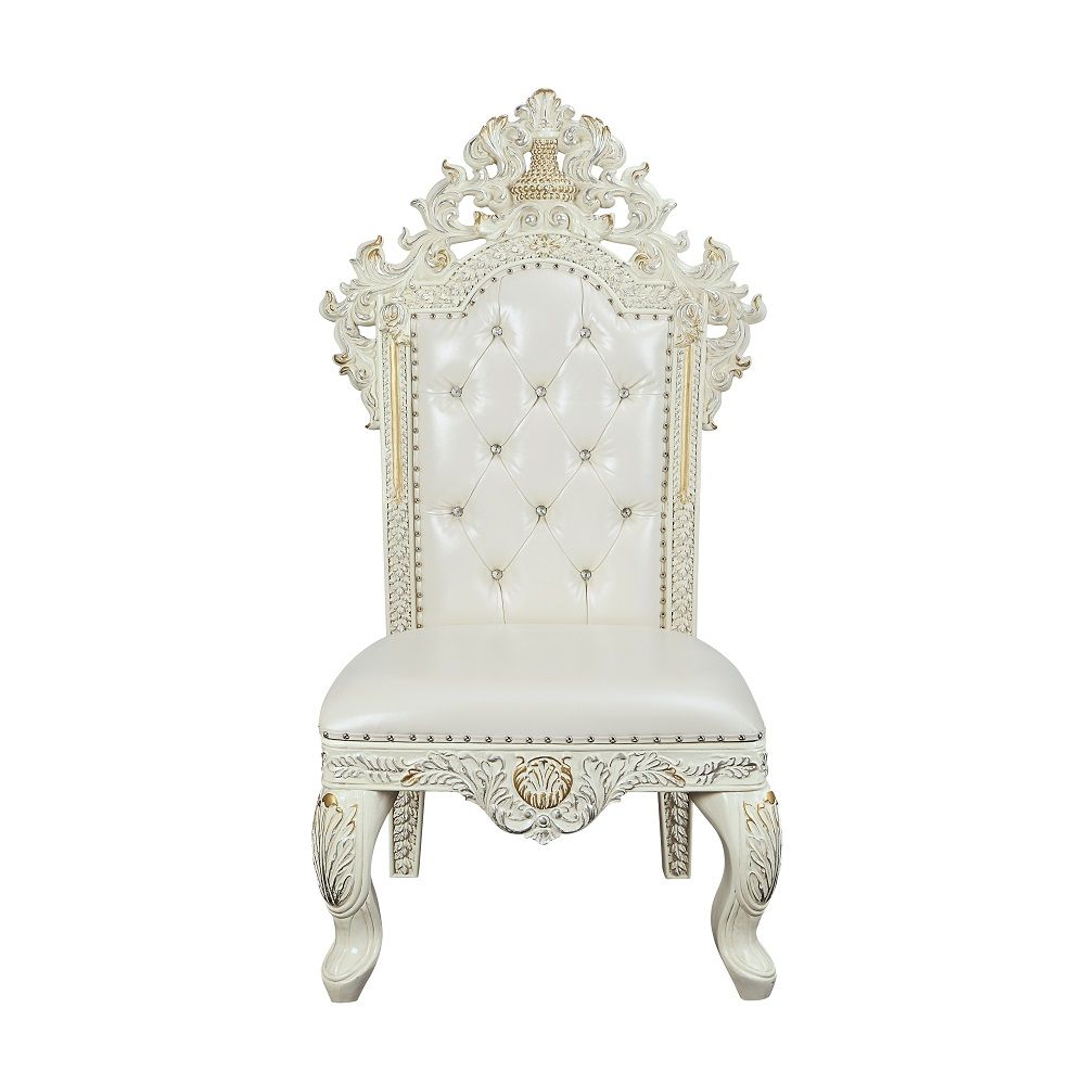 Adara - Side Chair (Set of 2) - Pearl White Synthetic Leather & Antique White