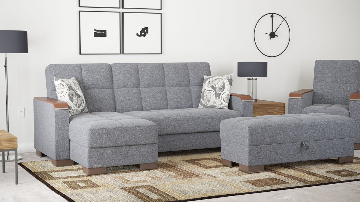 Ottomanson Armada X - Upholstered Convertible Wood Trimmed Ottoman With Storage - Polyester