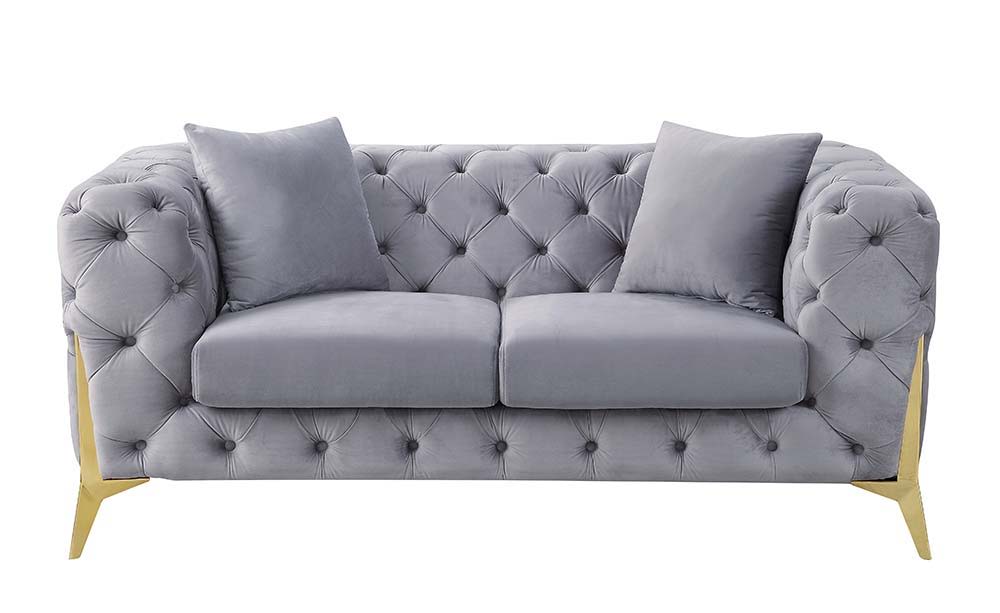 Jelanea - Loveseat With 2 Pillows - Gray Velvet & Gold