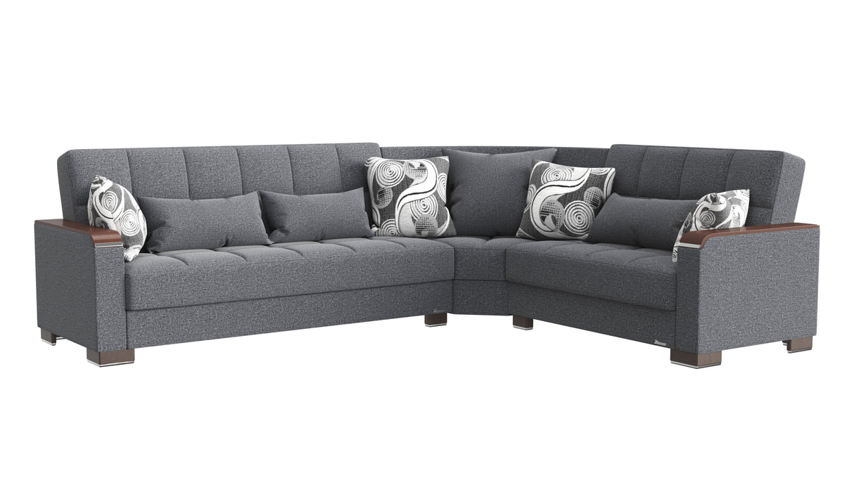 Ottomanson Armada X - Upholstered Convertible Wood Trimmed Sectional With Storage - Polyester