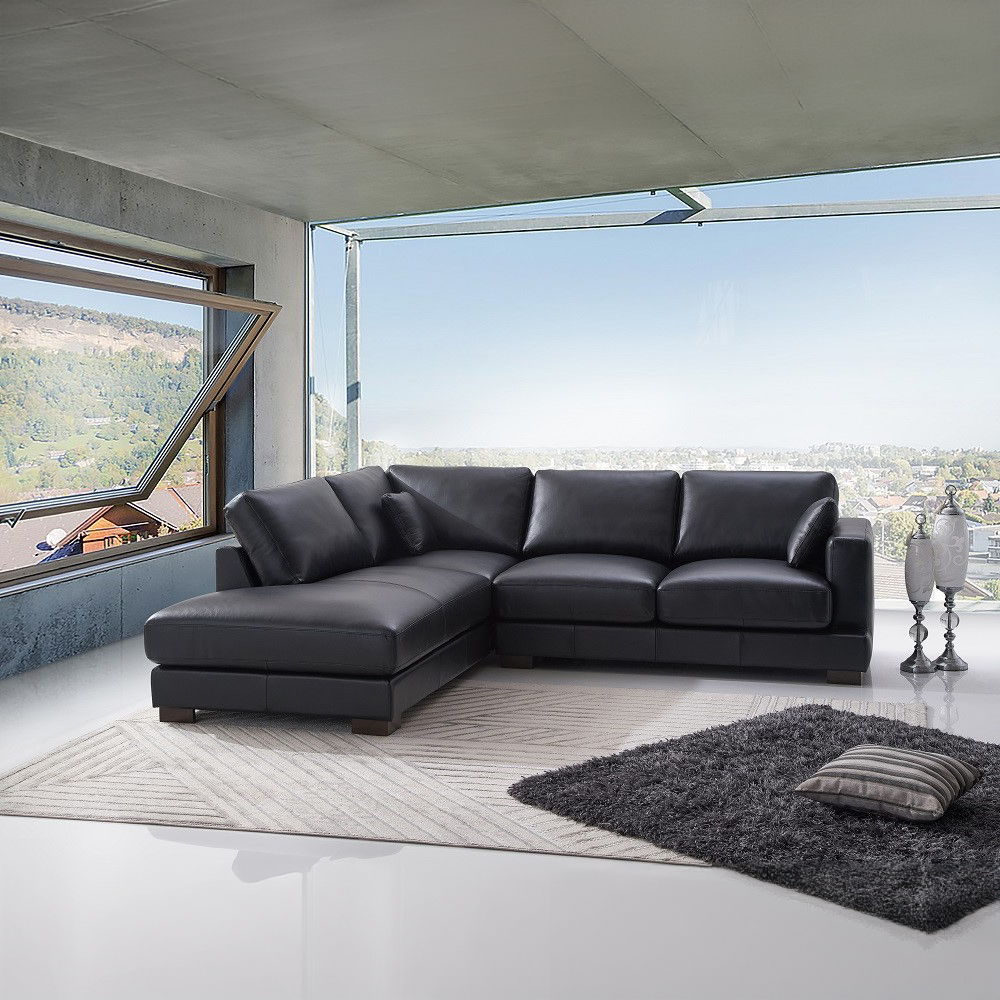 Geralyn - Sectional Sofa With 2 Pillows - Black Leather