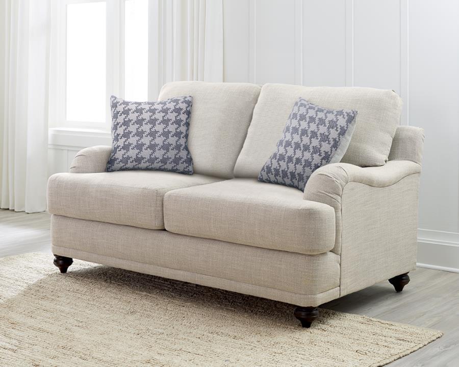 Glenn - Upholstered English Arm Loveseat - Light Gray And Blue