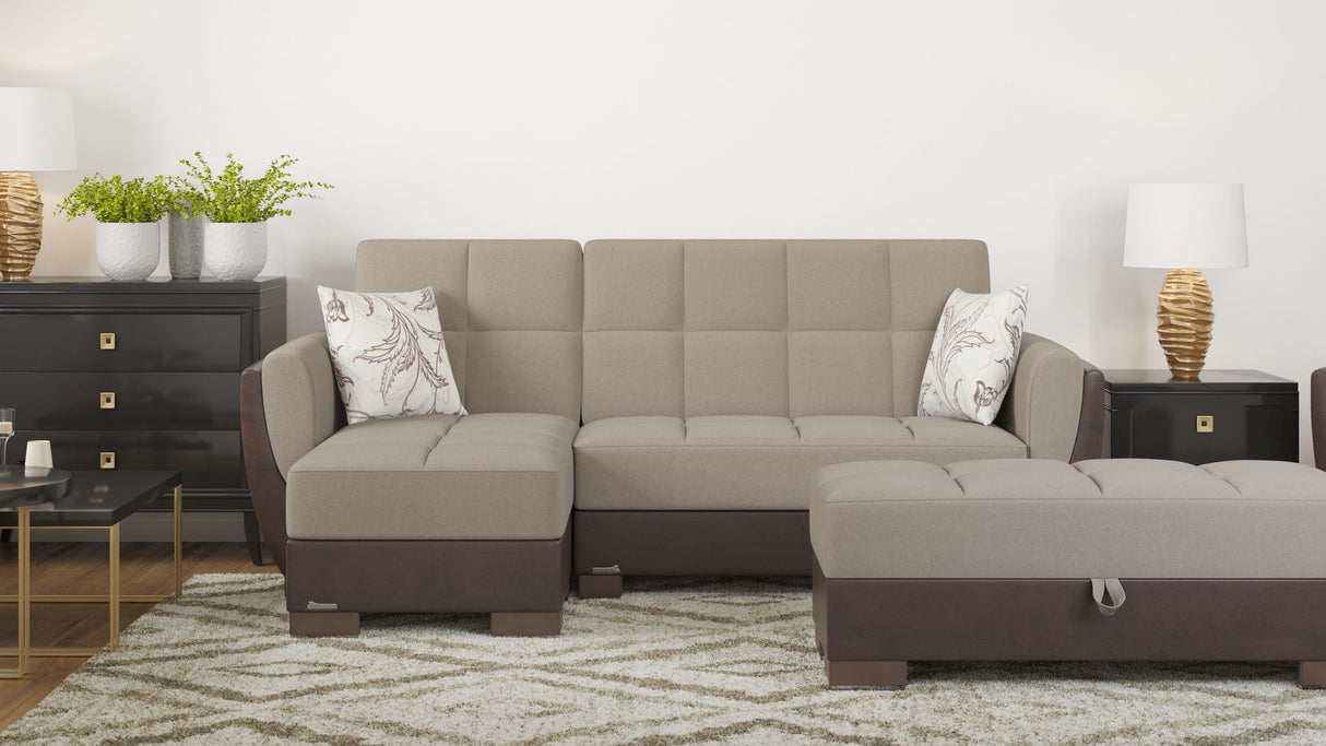 Ottomanson Armada Air - Upholstered Convertible Chaise Lounge With Storage - Beige/Brown PU Chenille