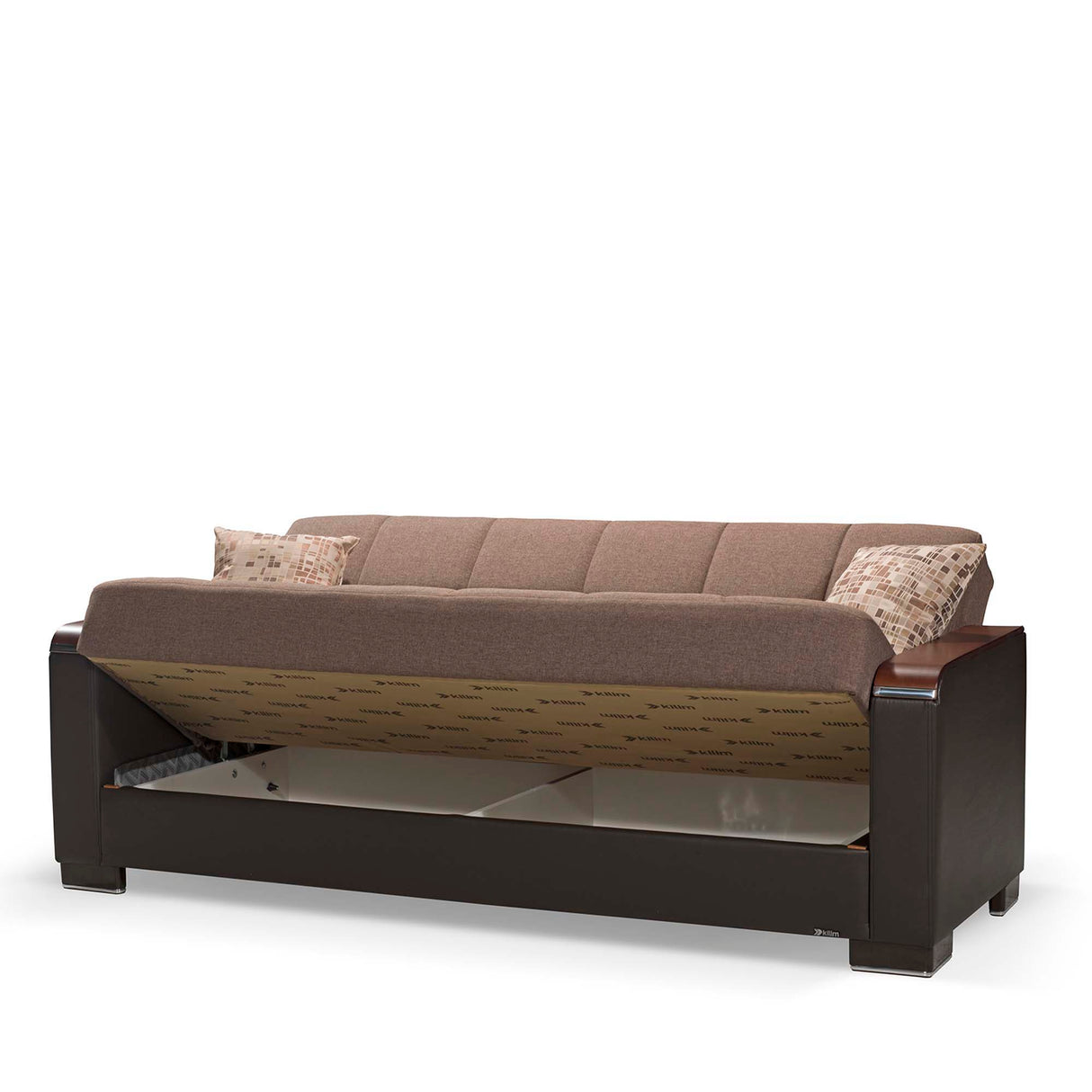 Ottomanson Armada X - Upholstered Convertible Wood Trimmed Sofabed With Storage - Brown PU Polyester