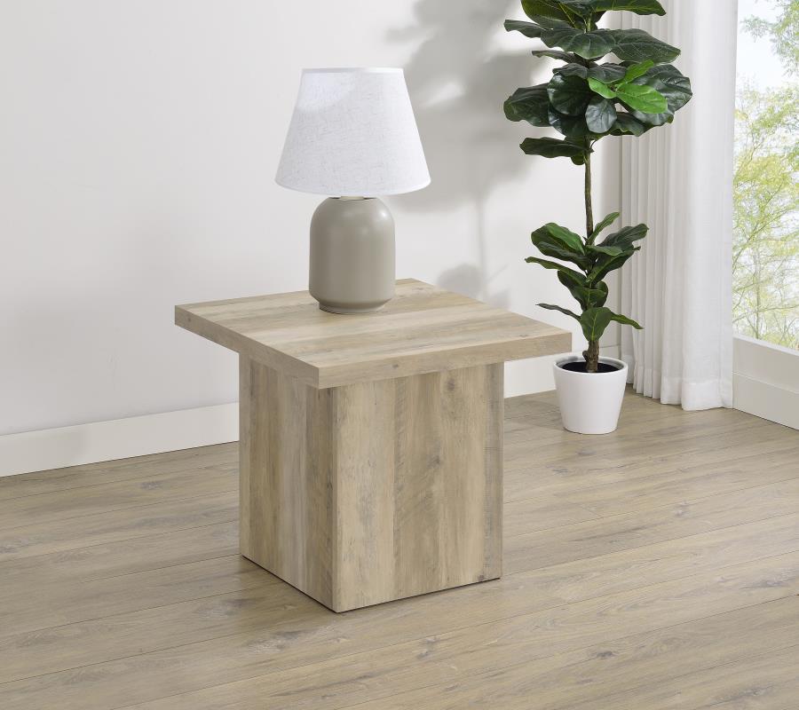 Devar - Square Engineered Wood End Table - Distressed Pine