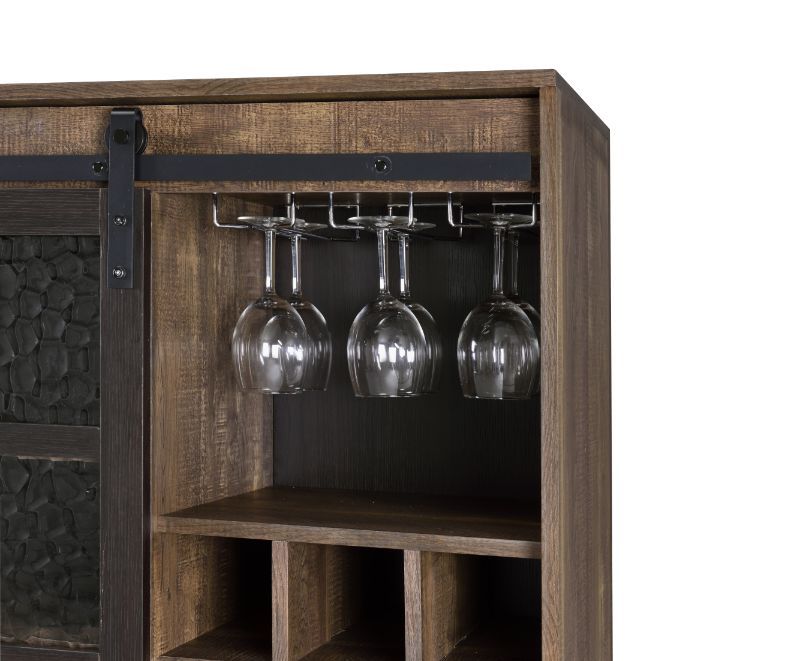Treju - Wine Cabinet - Obscure Glass, Rustic Oak & Black