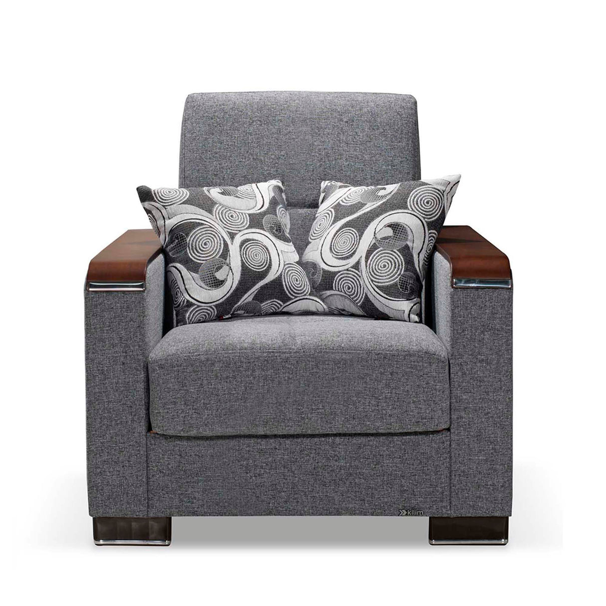 Ottomanson Armada X - Upholstered Convertible Wood Trimmed Armchair With Storage - Polyester