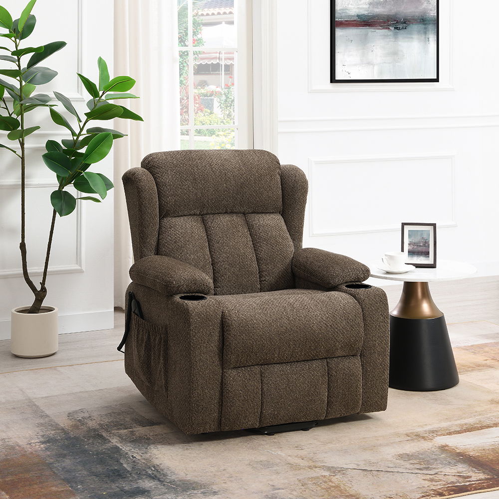 Lusio - Power Motion Recliner With Lift & Cup Holder - Brown