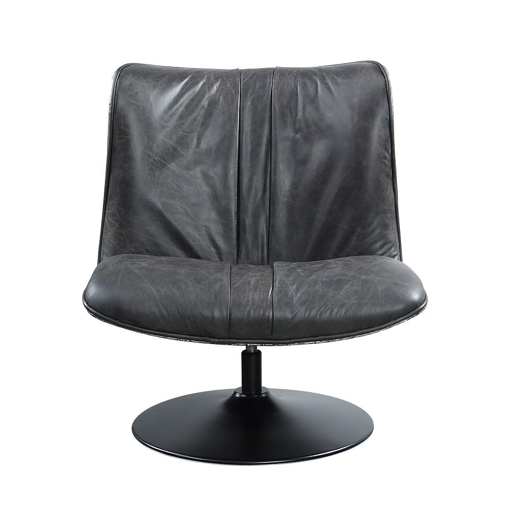Piotr - Accent Chair With Swivel - Black Top Grain Leather