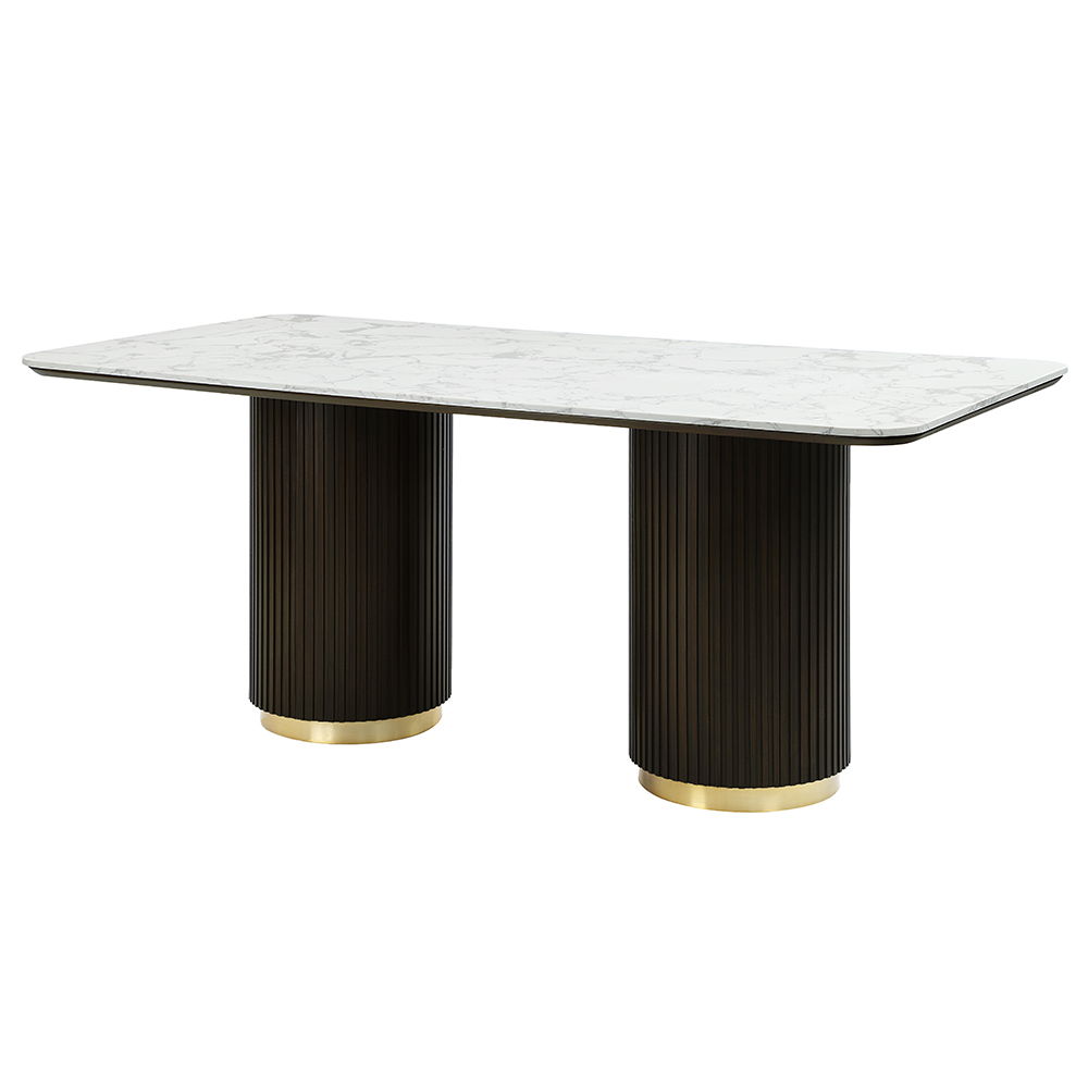 Clayten - Dining Table With Marble Top - White Natural Marble Top & Espresso