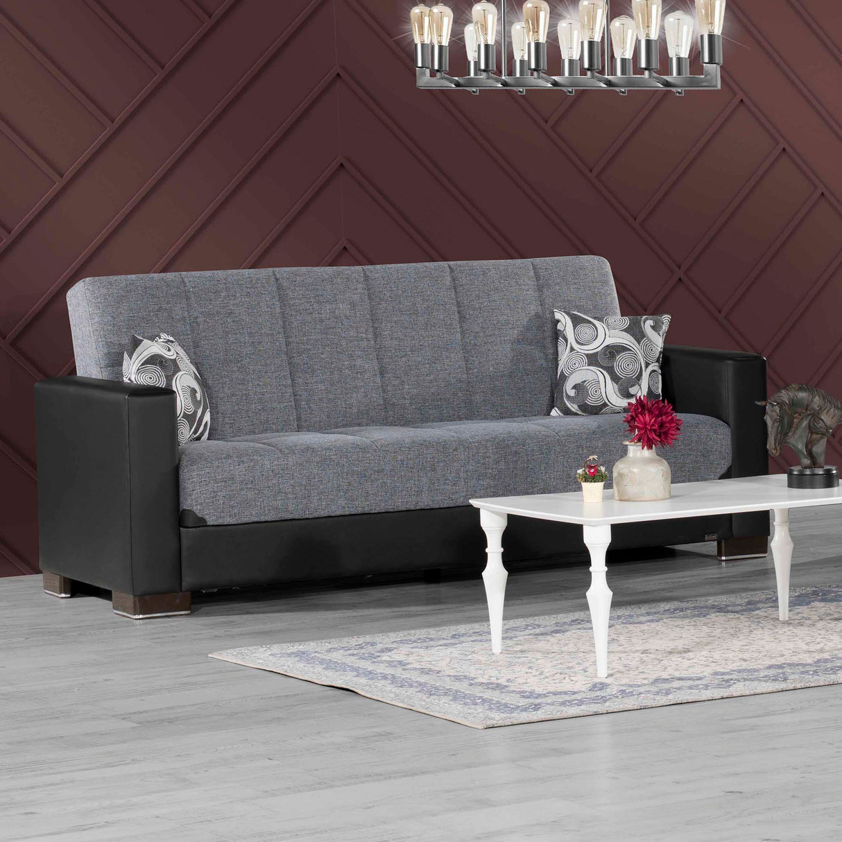 Ottomanson Armada - Upholstered Convertible Sofabed With Storage - Gray/Black PU Polyester