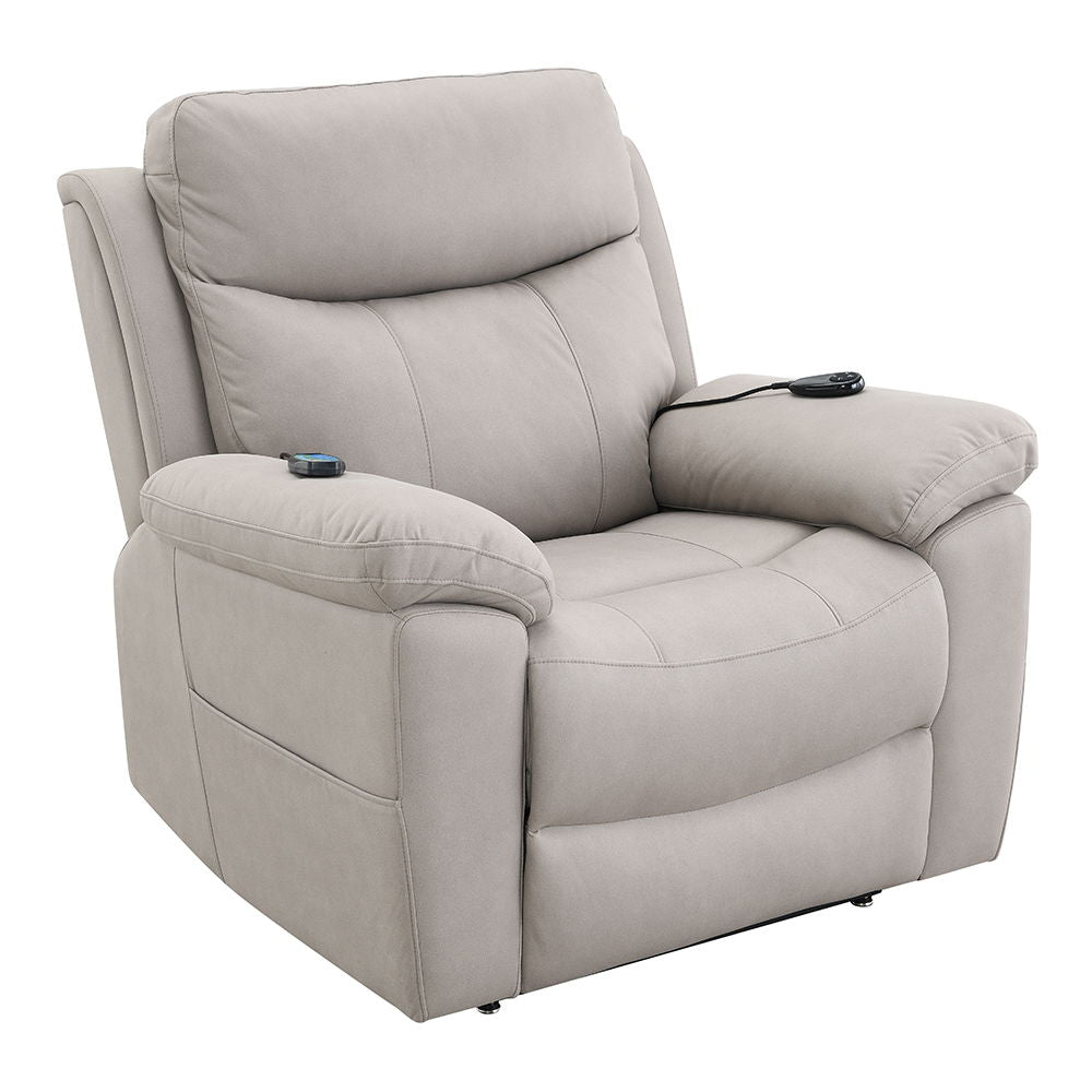 Chriki - Power Recliner With Lift & Heating & Massage - Beige Chenille & Black
