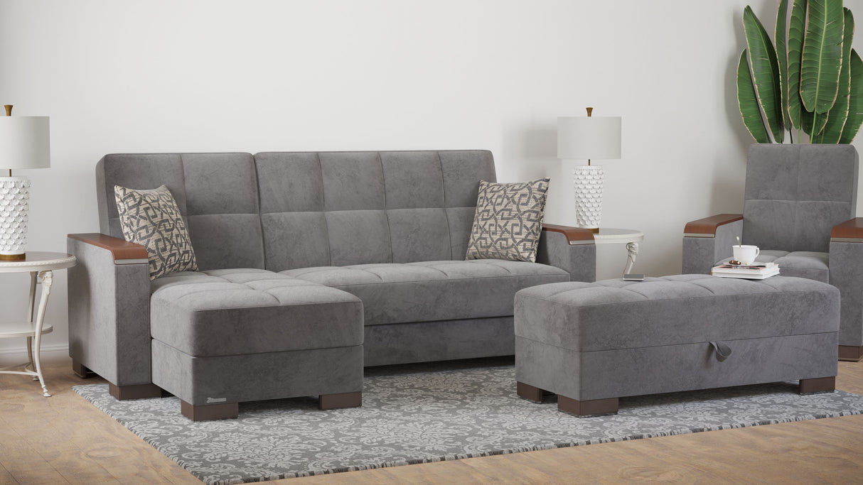 Ottomanson Armada X - Upholstered Convertible Wood Trimmed Ottoman With Storage - Microfiber