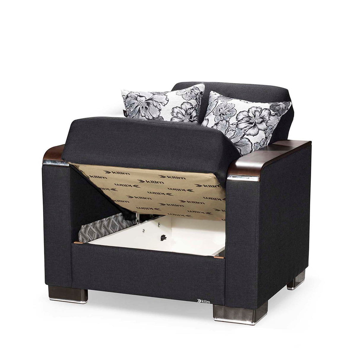 Ottomanson Armada X - Upholstered Convertible Wood Trimmed Armchair With Storage - Polyester