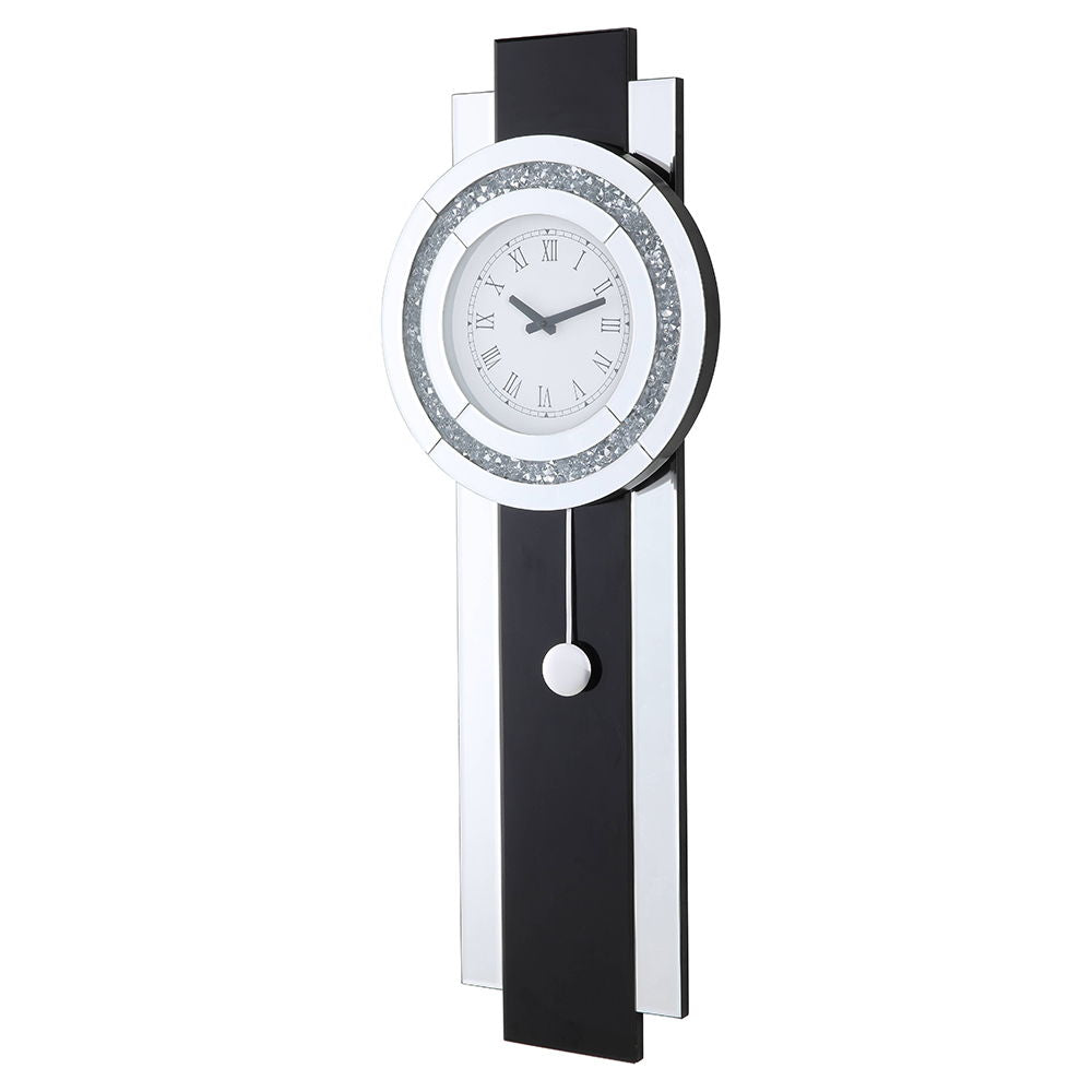 Noralie - Wall Clock - Black, Mirrored & Faux Diamonds