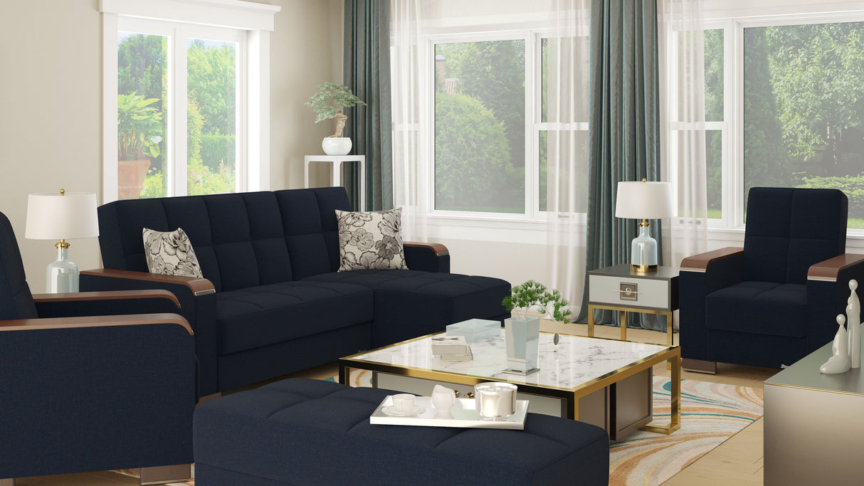 Ottomanson Armada X - Upholstered Convertible Wood Trimmed Ottoman With Storage - Polyester