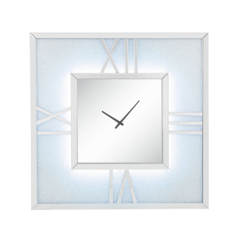 Noralie - Wall Clock With LED - Mirrored & Faux Diamonds
