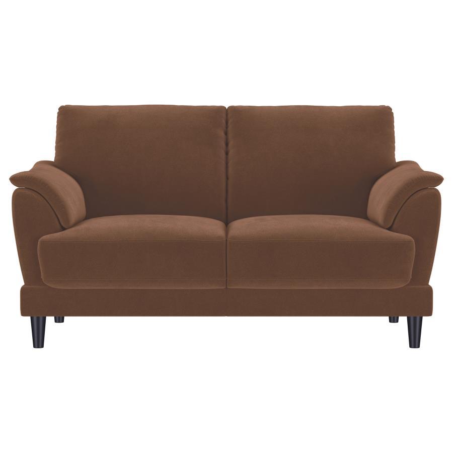 Selma - Velvet Upholstered Crescent Arm Loveseat - Rust