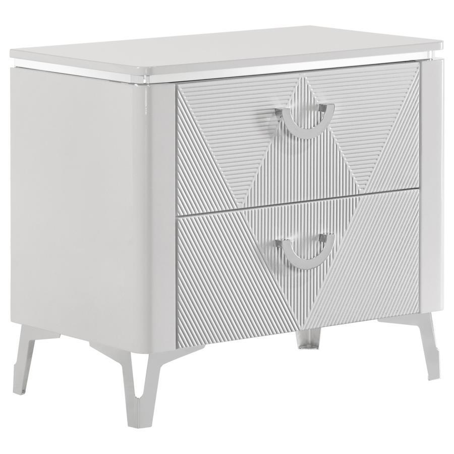 Cassia - 2-Drawer Nightstand Bedside Table - White High Gloss