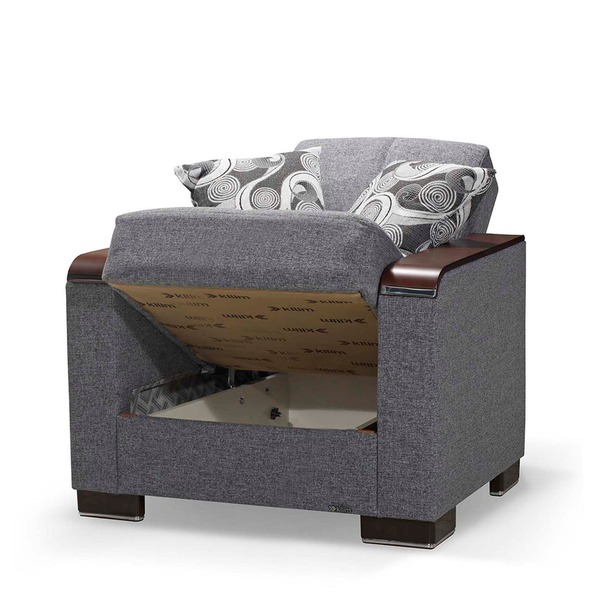 Ottomanson Armada X - Upholstered Convertible Wood Trimmed Armchair With Storage - Polyester