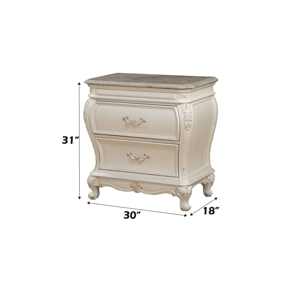 Chantelle - Nightstand With Marble Top - Pearl White