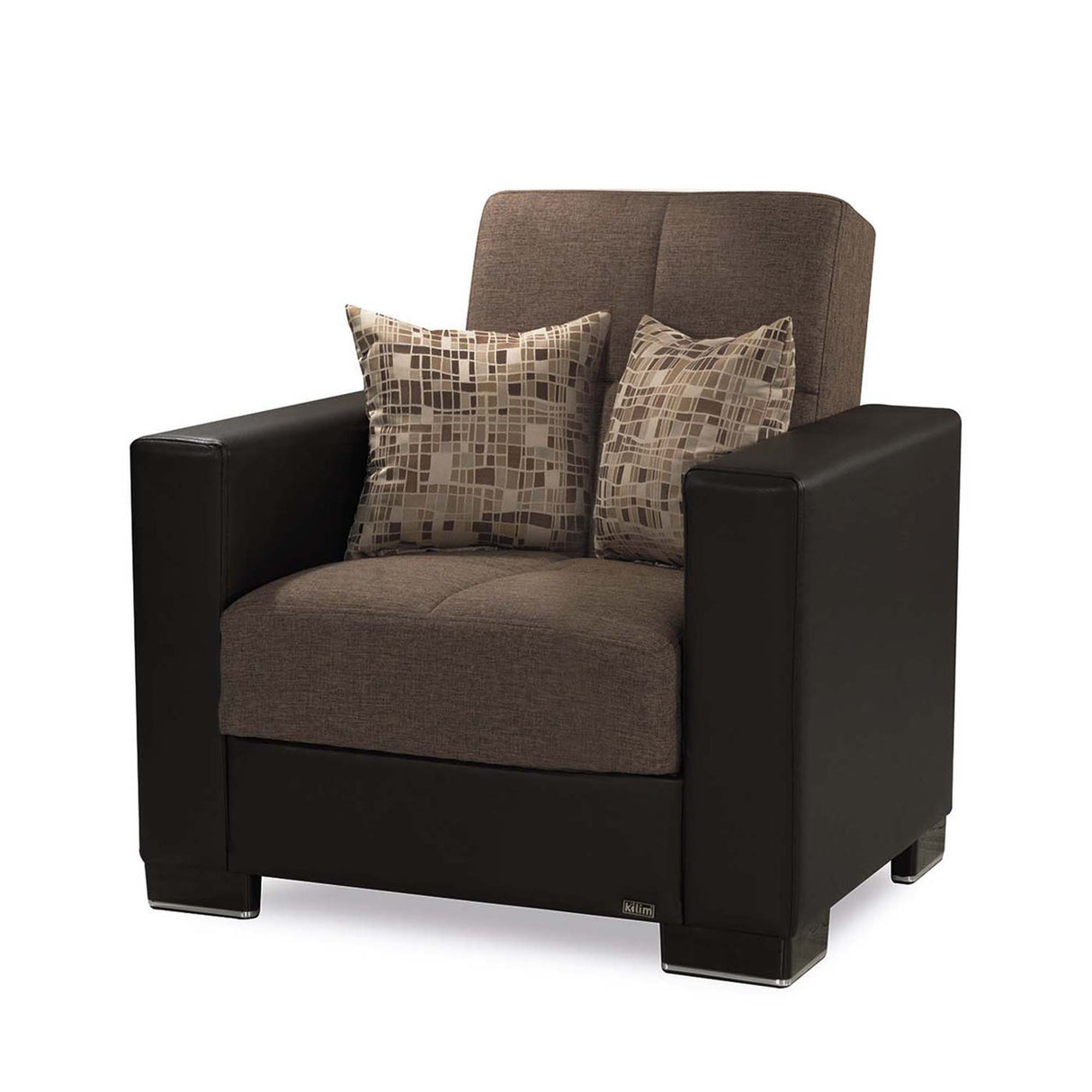 Ottomanson Armada - Upholstered Convertible Armchair With Storage - Brown PU Polyester