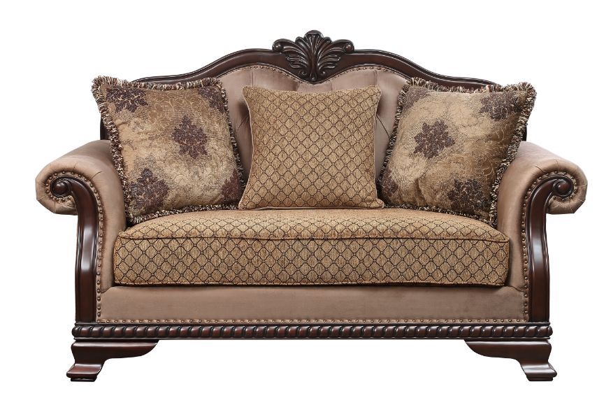 Chateau De Ville - Loveseat With 3 Pillows (Same Lv01589) - Fabric & Espresso