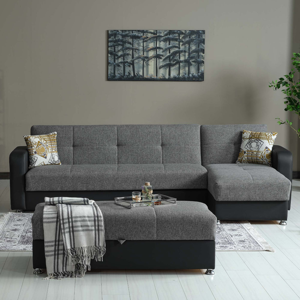 Ottomanson Harmony - Upholstered Convertible Sectional With Storage - Two Tone