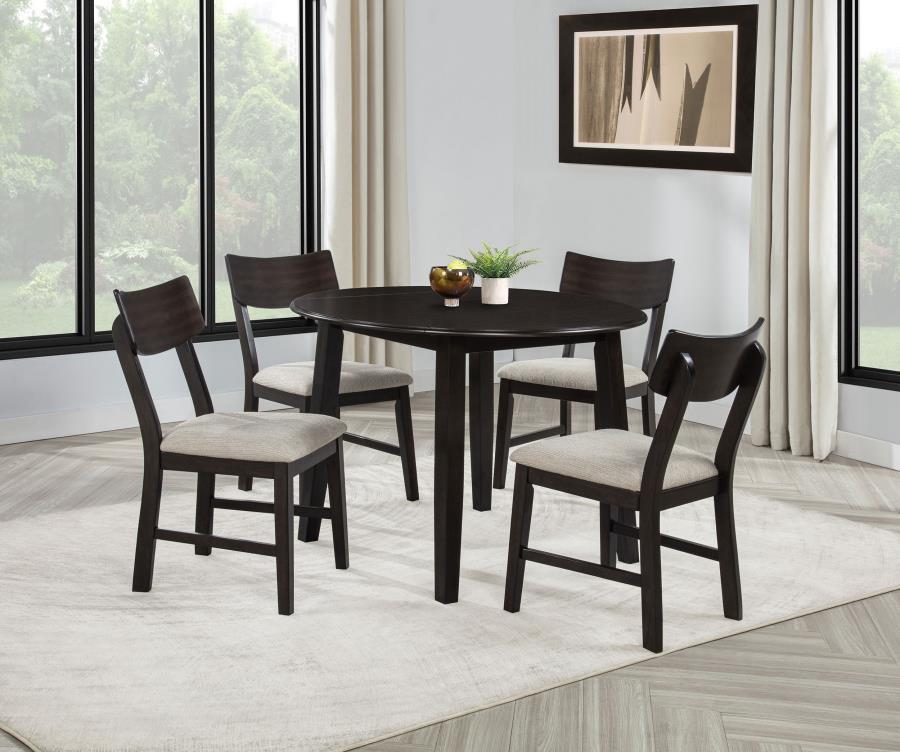 Catley - 5 Piece Round Drop Leaf Dining Table Set - Dark Coffee