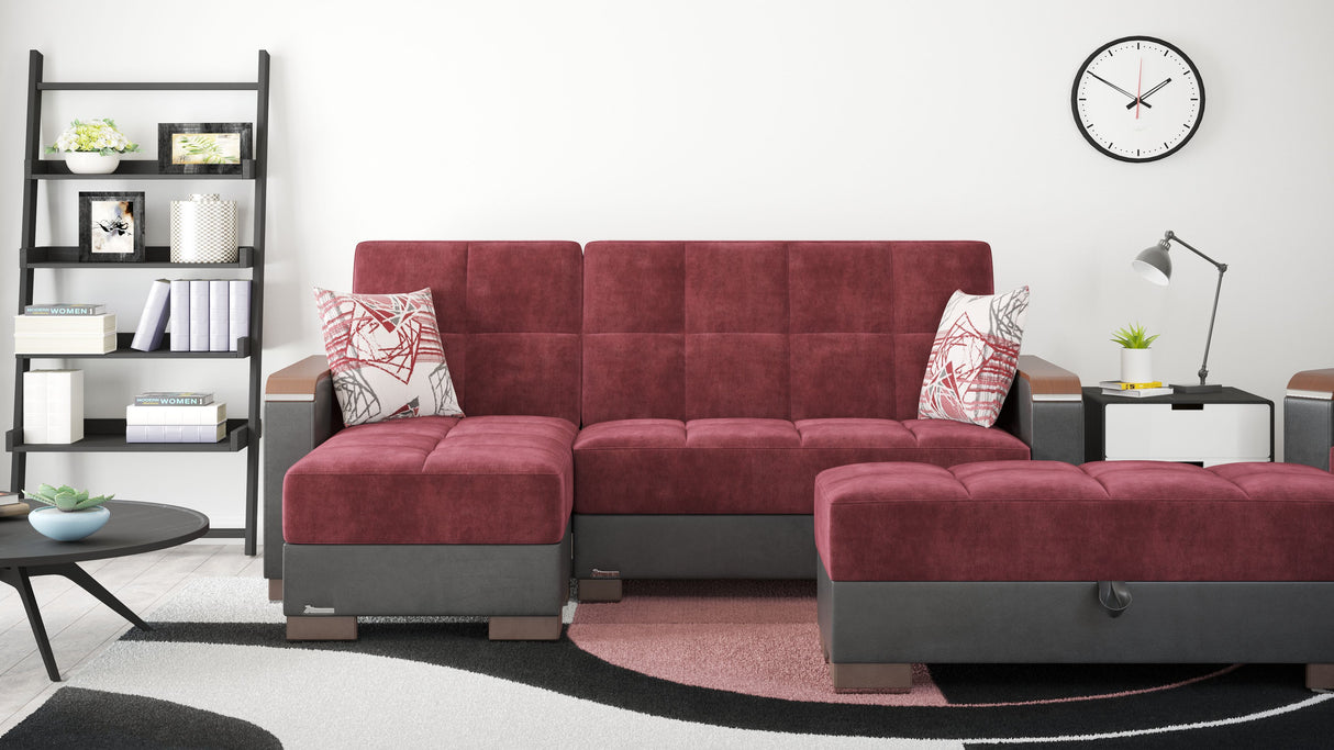 Ottomanson Armada X - Upholstered Convertible Wood Trimmed Ottoman With Storage - Microfiber