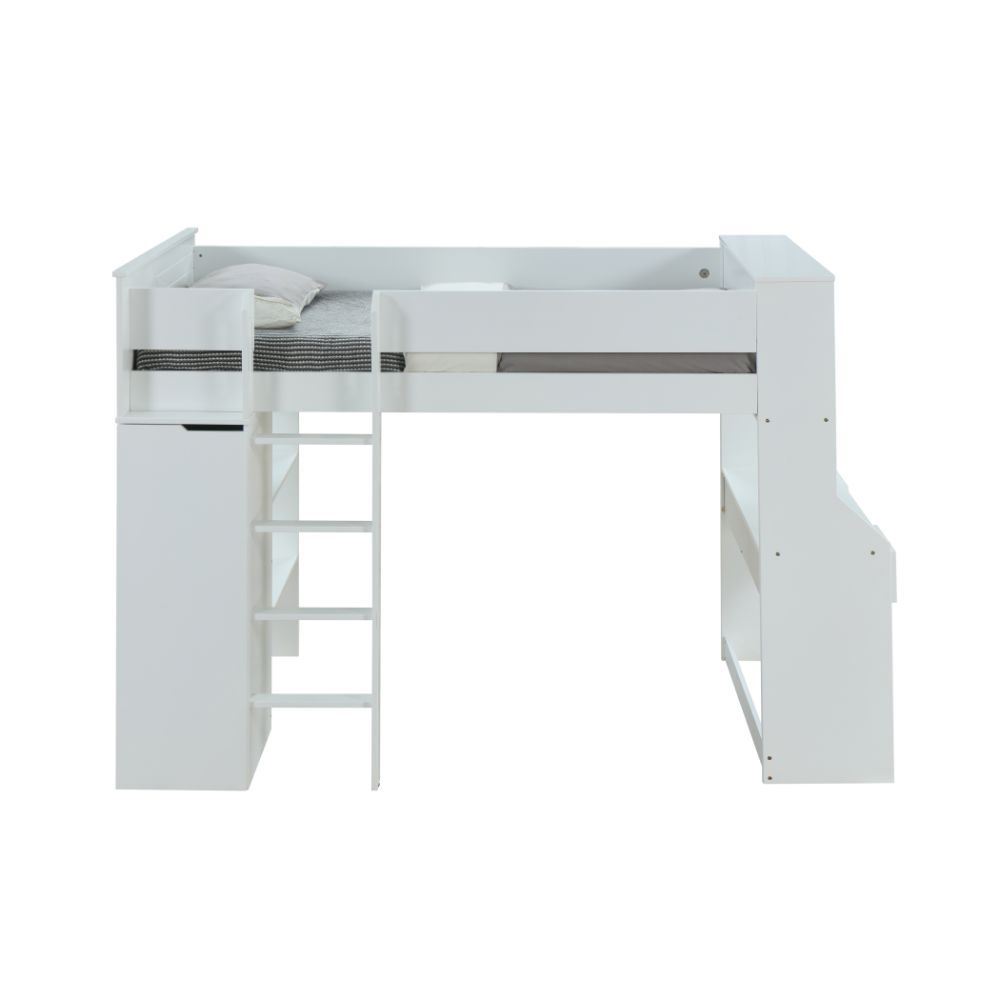 Ragna - Twin Loft Bed With Desk & Wardrobe - White