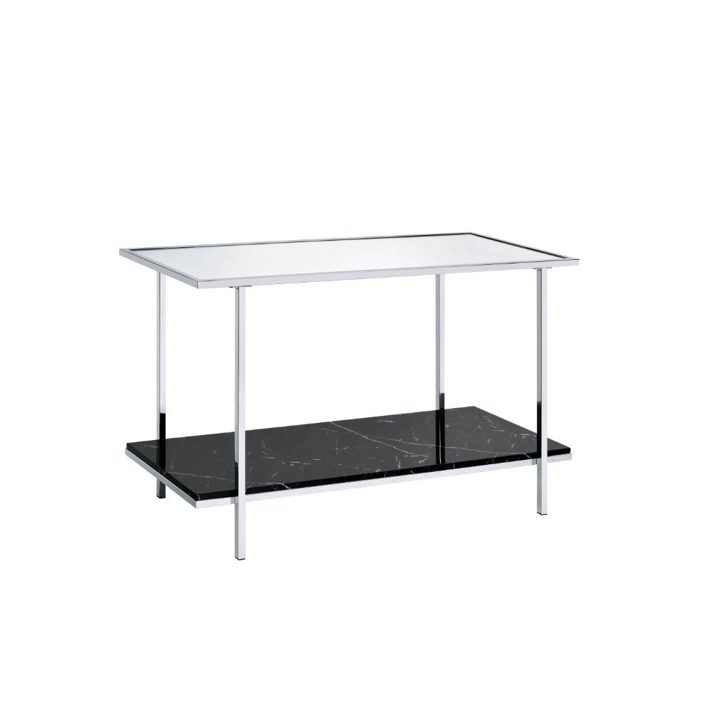 Angwin - Console Table - Mirrored, Faux Marble Top & Chrome
