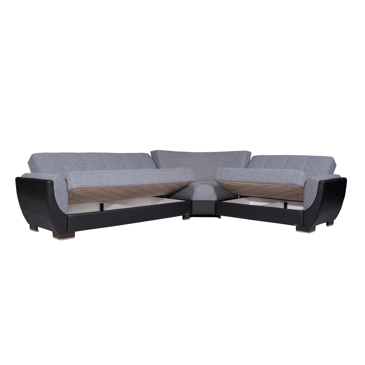 Ottomanson Armada Air - Upholstered Convertible Sectional With Storage - Gray/Black PU Polyester