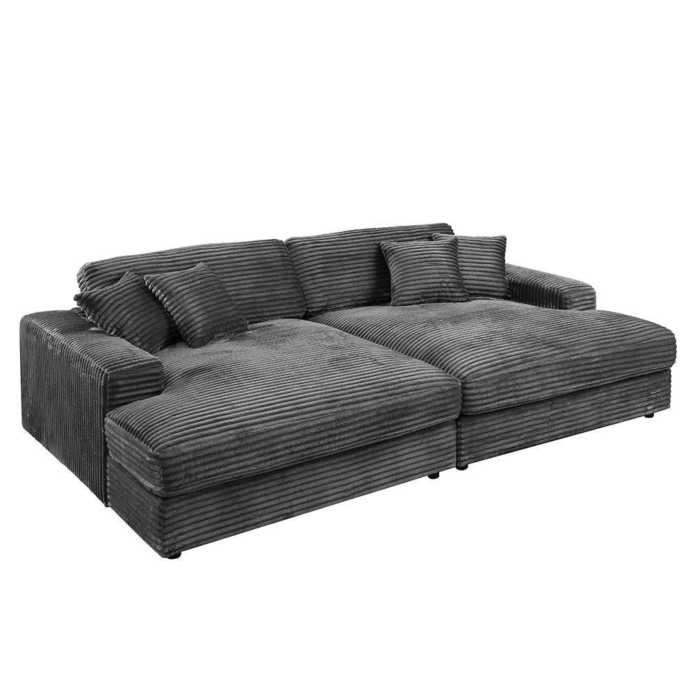 Hilde - Sectional Sofa With 4 Pillows - Dark Gray Corduroy