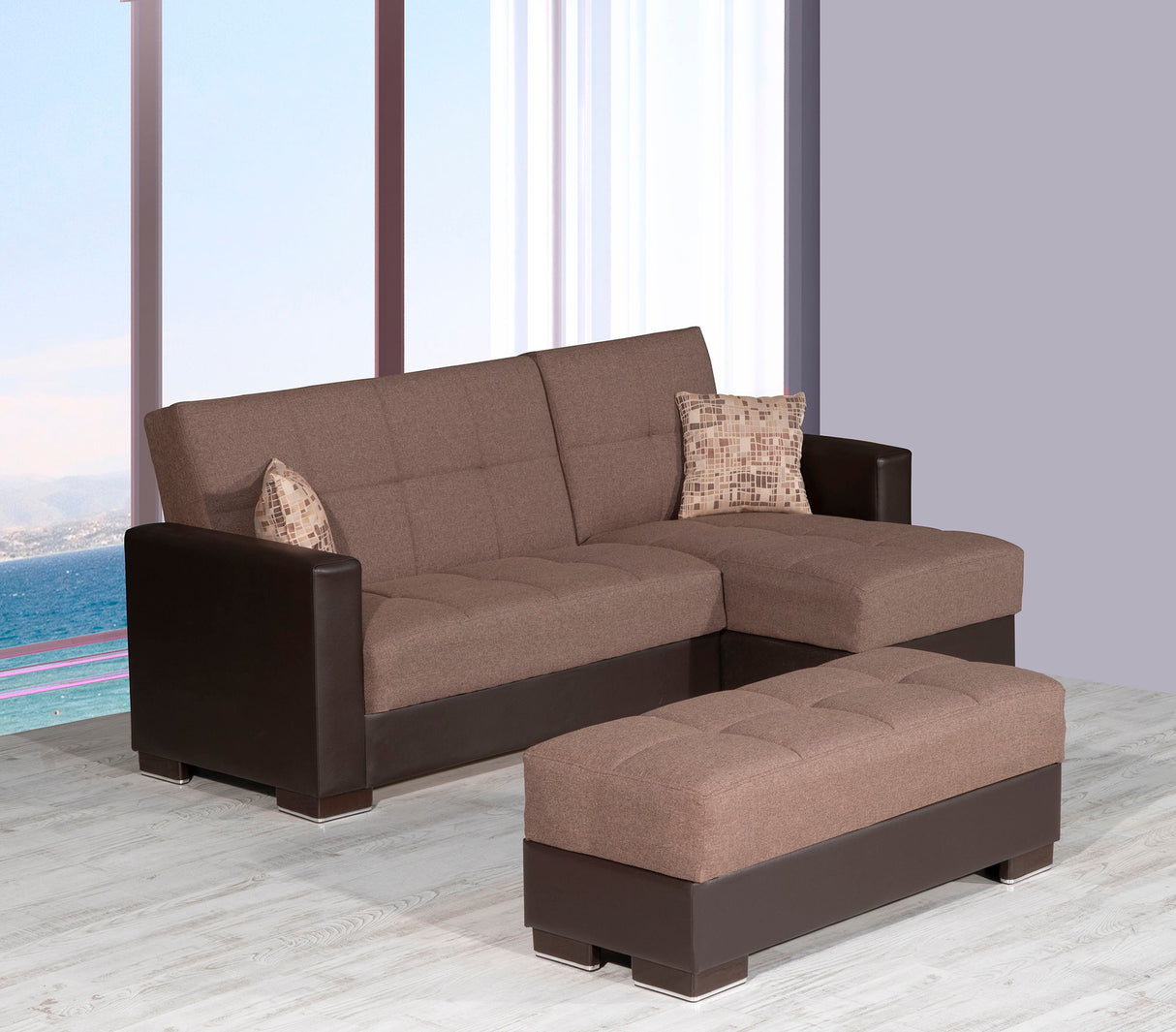 Ottomanson Armada - Upholstered Ottoman With Storage - Brown PU Polyester