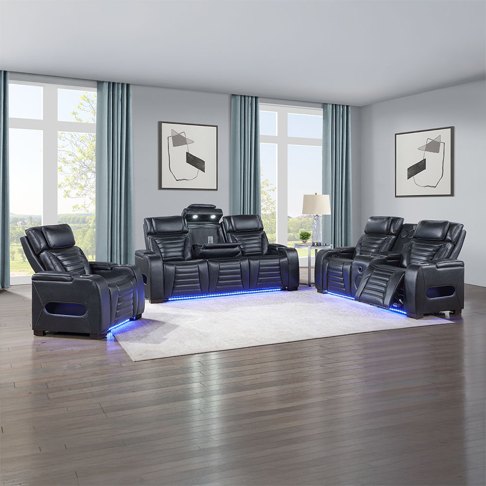 Ephron - Power Motion Recliner With Power Headrest & LED - Black