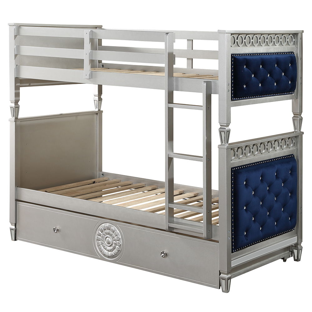 Varian - Twin Over Twin Bunk Bed - Blue Velvet & Silver
