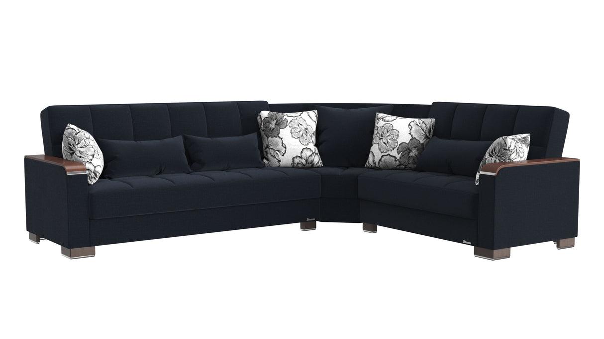 Ottomanson Armada X - Upholstered Convertible Wood Trimmed Sectional With Storage - Polyester