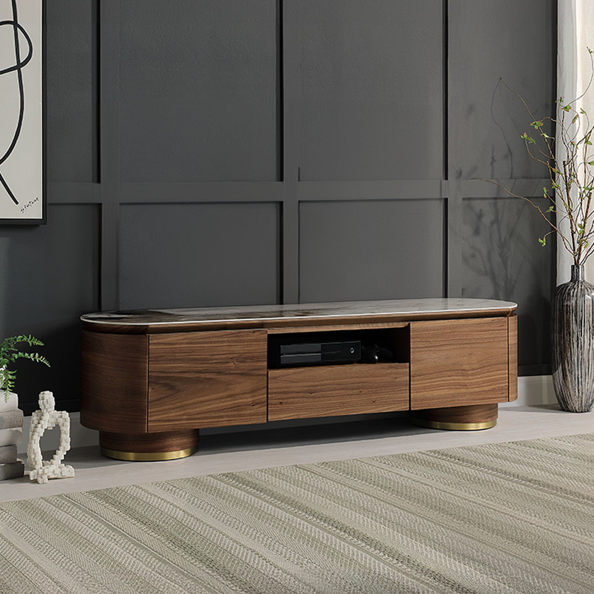 Willene - TV Stand With Ceramic Top - Ceramic Top & Walnut
