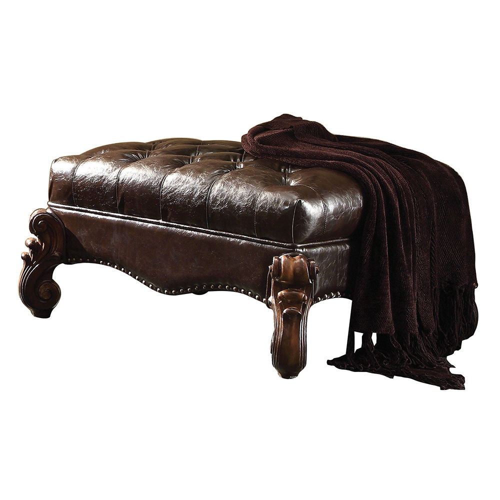 Versailles - Ottoman - Two Tone Dark Brown Synthetic Leather & Cherry Oak