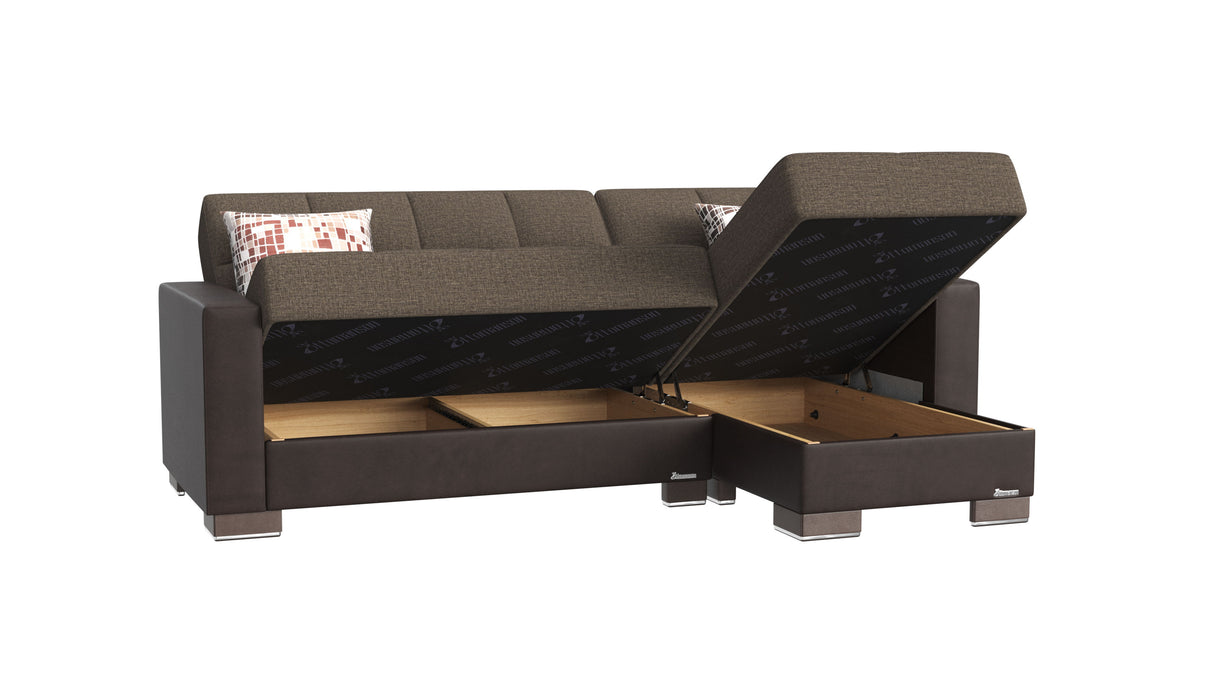 Ottomanson Armada - Upholstered Convertible Chaise Lounge With Storage - Brown PU Polyester