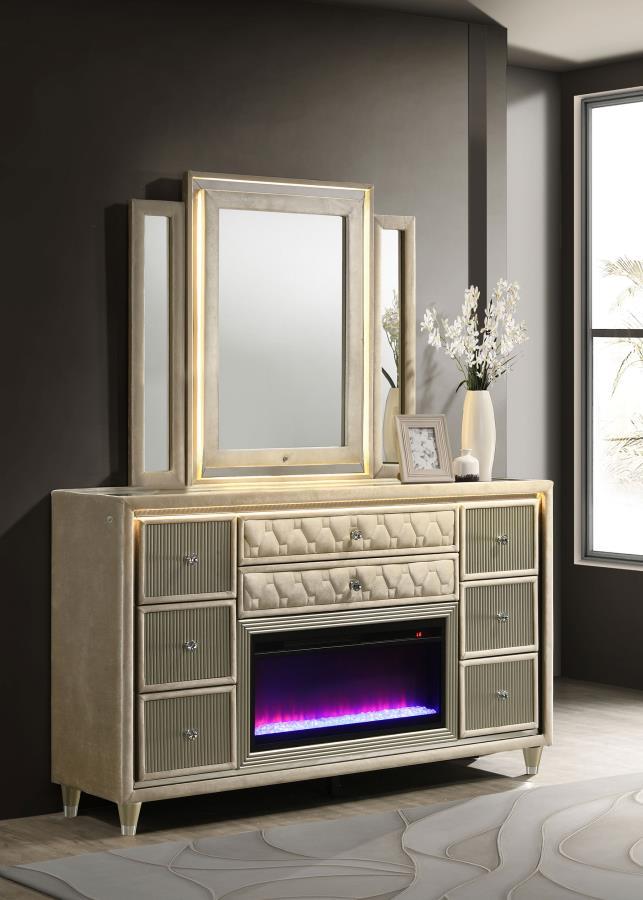 Lorient - 8-Drawer LED Bedroom Flame Box Dresser