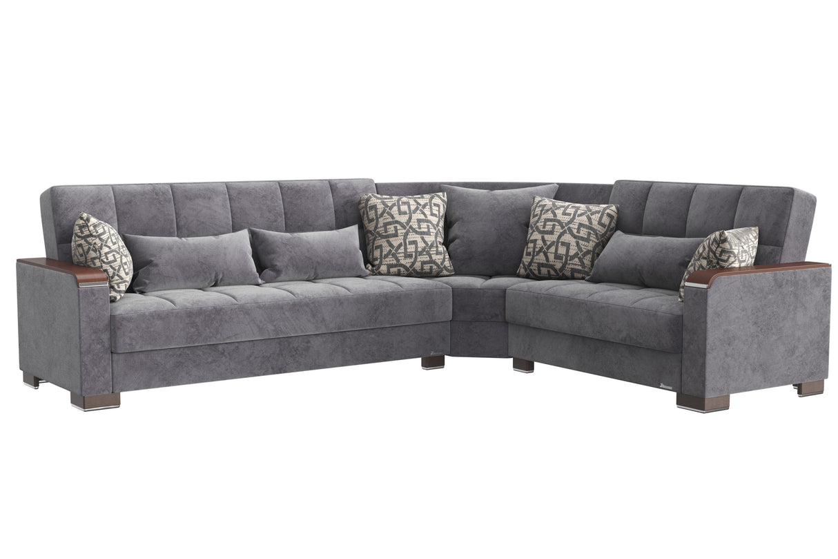 Ottomanson Armada X - Upholstered Convertible Wood Trimmed Sectional With Storage - Microfiber